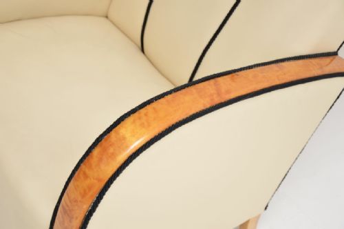 PAIR OF SWEDISH ART DECO ARMCHAIRS IN LEATHER AND SATIN BIRCH - ADDITIONAL PHOTO 11