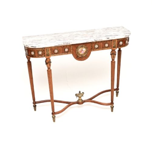 Antique French Marble Top Walnut Console Table
