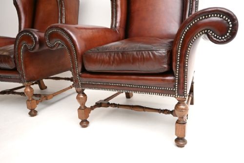 PAIR OF ANTIQUE LEATHER WING BACK ARMCHAIRS - ADDITIONAL PHOTO 8