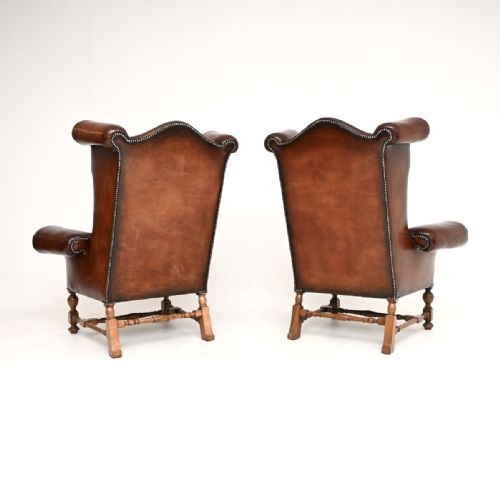 PAIR OF ANTIQUE LEATHER WING BACK ARMCHAIRS - ADDITIONAL PHOTO 9