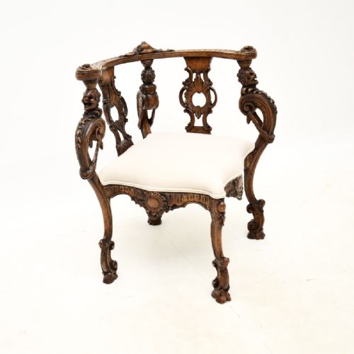 Antique Carved Walnut Corner Chair
