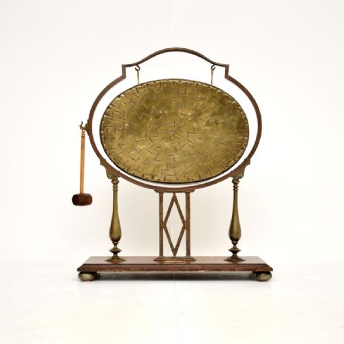 fig 1. Antique Edwardian Brass and Oak Dinner Gong