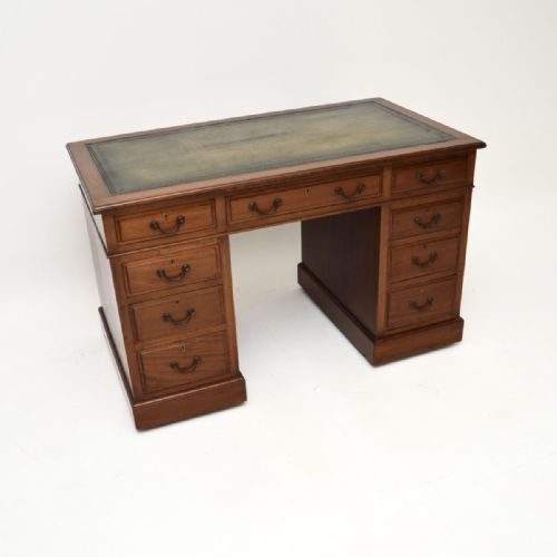 Antique Victorian Mahogany Leather Top Pedestal Desk
