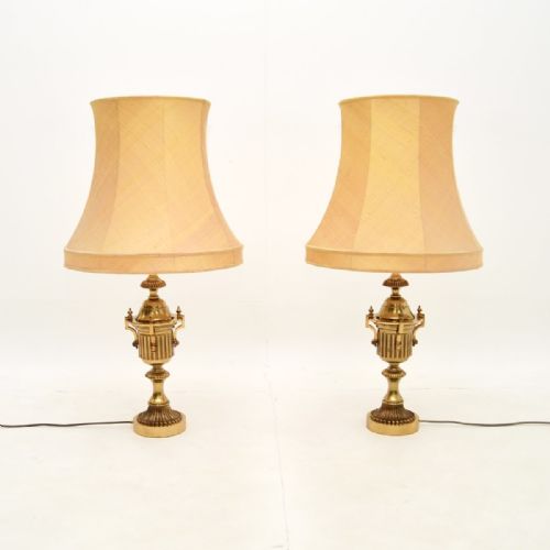 fig 1. Pair of Antique Neoclassical Style Brass Table Lamps