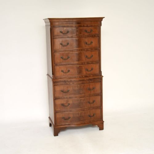 Antique Mahogany Serpentine Chest on Chest of Drawers
