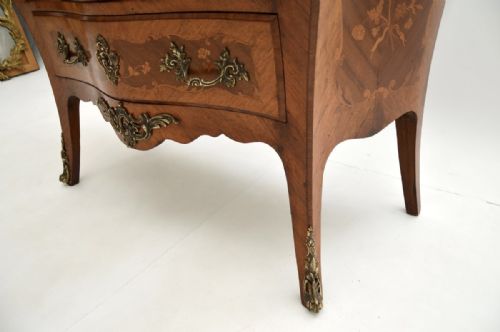 ANTIQUE FRENCH INLAID MARQUETRY MARBLE TOP BOMBE COMMODE - ADDITIONAL PHOTO 7
