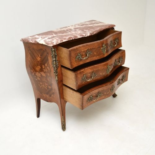 ANTIQUE FRENCH INLAID MARQUETRY MARBLE TOP BOMBE COMMODE - ADDITIONAL PHOTO 8
