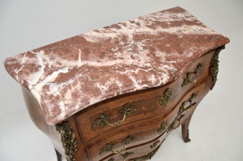 ANTIQUE FRENCH INLAID MARQUETRY MARBLE TOP BOMBE COMMODE - ADDITIONAL PHOTO 9