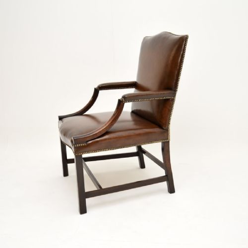 ANTIQUE GEORGIAN LEATHER AND MAHOGANY GAINSBOROUGH ARMCHAIR - ADDITIONAL PHOTO 2