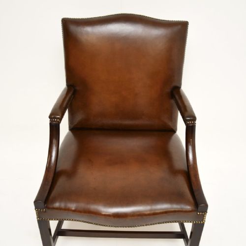 ANTIQUE GEORGIAN LEATHER AND MAHOGANY GAINSBOROUGH ARMCHAIR - ADDITIONAL PHOTO 3