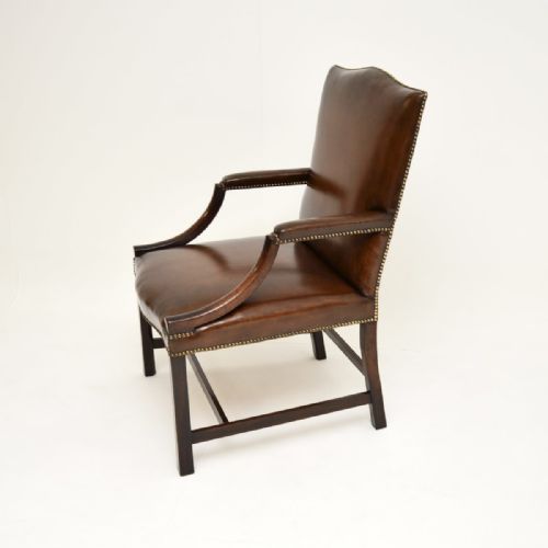 ANTIQUE GEORGIAN LEATHER AND MAHOGANY GAINSBOROUGH ARMCHAIR - ADDITIONAL PHOTO 6