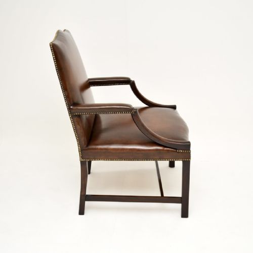 ANTIQUE GEORGIAN LEATHER AND MAHOGANY GAINSBOROUGH ARMCHAIR - ADDITIONAL PHOTO 7