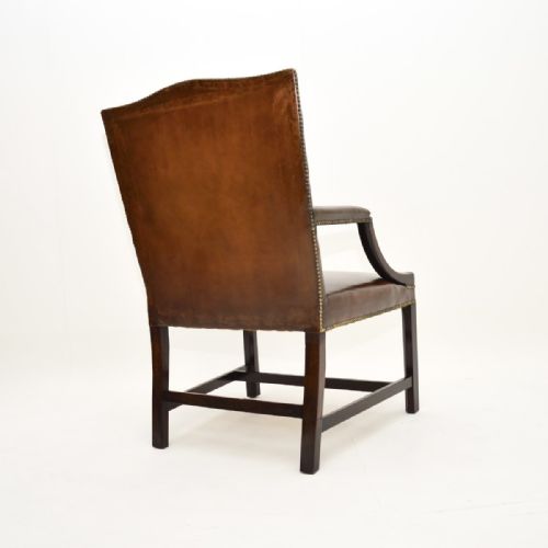 ANTIQUE GEORGIAN LEATHER AND MAHOGANY GAINSBOROUGH ARMCHAIR - ADDITIONAL PHOTO 8