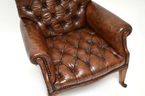 ANTIQUE EDWARDIAN LEATHER ARMCHAIR - ADDITIONAL PHOTO 4
