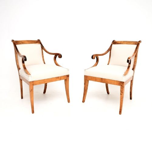 PAIR OF ANTIQUE SWEDISH SATIN BIRCH BIEDERMEIER ARMCHAIRS