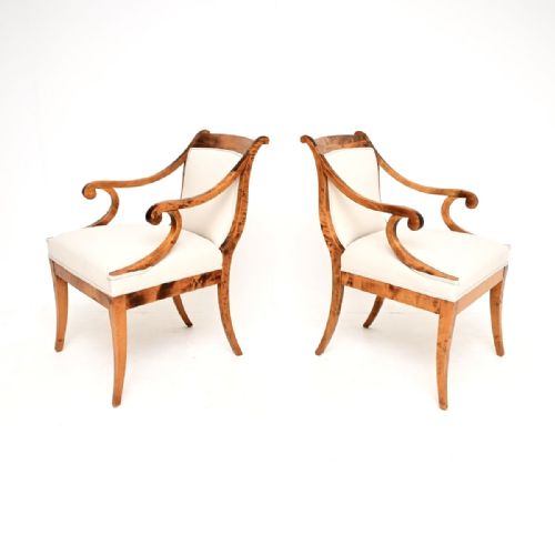 PAIR OF ANTIQUE SWEDISH SATIN BIRCH BIEDERMEIER ARMCHAIRS - ADDITIONAL PHOTO 1