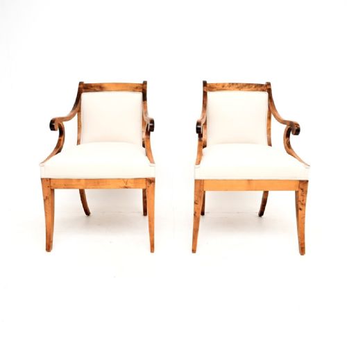 PAIR OF ANTIQUE SWEDISH SATIN BIRCH BIEDERMEIER ARMCHAIRS - ADDITIONAL PHOTO 2
