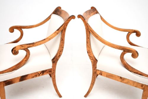 PAIR OF ANTIQUE SWEDISH SATIN BIRCH BIEDERMEIER ARMCHAIRS - ADDITIONAL PHOTO 8