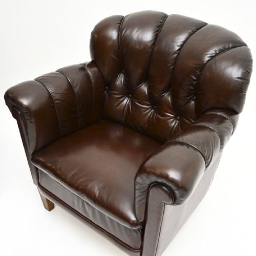 PAIR OF ANTIQUE SWEDISH LEATHER CLUB ARMCHAIRS - ADDITIONAL PHOTO 1