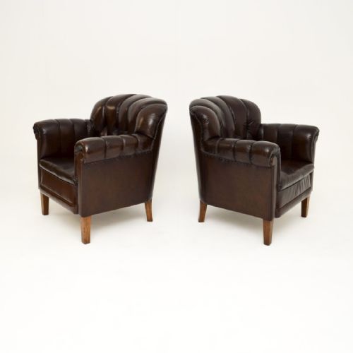 PAIR OF ANTIQUE SWEDISH LEATHER CLUB ARMCHAIRS - ADDITIONAL PHOTO 3