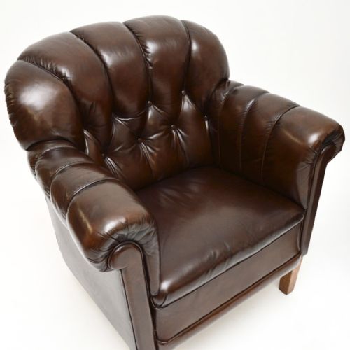 PAIR OF ANTIQUE SWEDISH LEATHER CLUB ARMCHAIRS - ADDITIONAL PHOTO 4