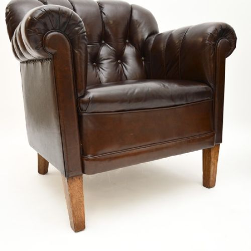 PAIR OF ANTIQUE SWEDISH LEATHER CLUB ARMCHAIRS - ADDITIONAL PHOTO 5
