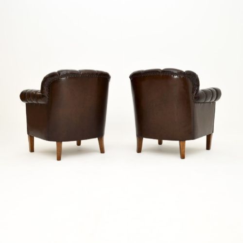 PAIR OF ANTIQUE SWEDISH LEATHER CLUB ARMCHAIRS - ADDITIONAL PHOTO 6