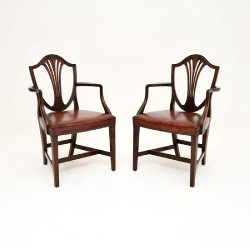 Pair of Antique Mahogany and Leather Carver Armchairs
