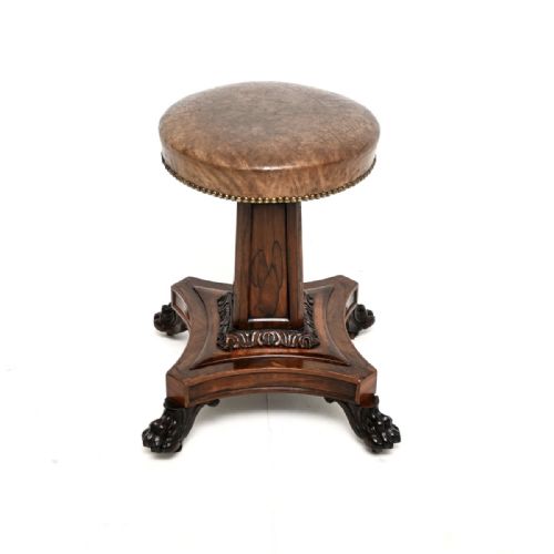 fig 1. Antique William IV Rosewood and Leather Adjustable Piano Stool