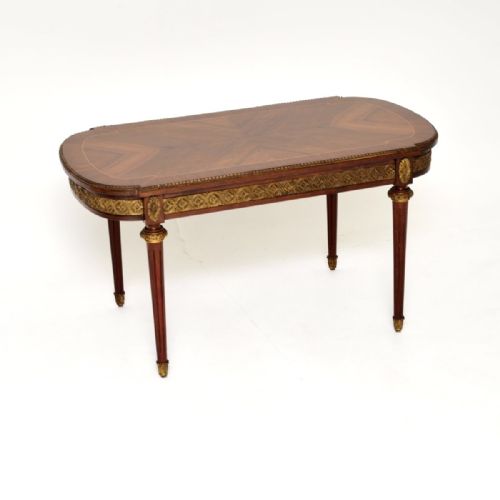 ANTIQUE FRENCH INLAID WALNUT ORMOLU MOUNTED COFFEE TABLE