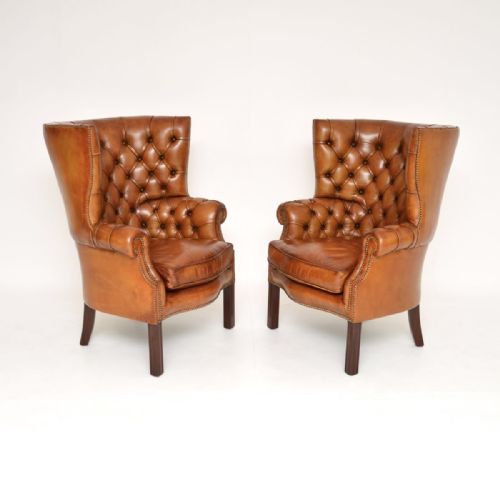 PAIR OF ANTIQUE LEATHER BARREL BACK WING ARMCHAIRS - ADDITIONAL PHOTO 4