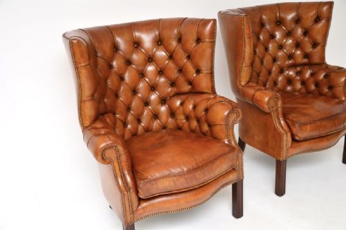 PAIR OF ANTIQUE LEATHER BARREL BACK WING ARMCHAIRS - ADDITIONAL PHOTO 6