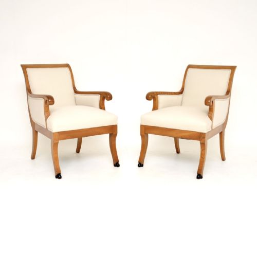 PAIR OF ANTIQUE SWEDISH NEOCLASSICAL SOLID ELM ARMCHAIRS