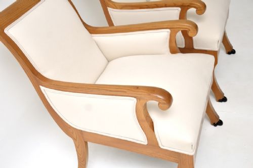 PAIR OF ANTIQUE SWEDISH NEOCLASSICAL SOLID ELM ARMCHAIRS - ADDITIONAL PHOTO 3