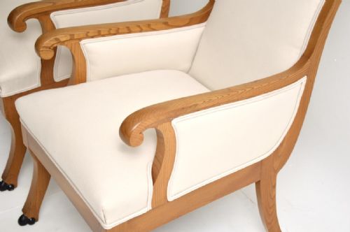 PAIR OF ANTIQUE SWEDISH NEOCLASSICAL SOLID ELM ARMCHAIRS - ADDITIONAL PHOTO 4