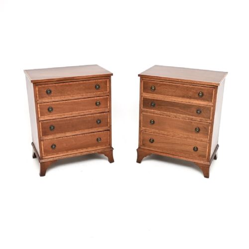 Pair of Antique Georgian Style Inlaid Mahogany Chests of Drawers
