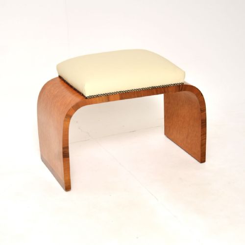 ART DECO BIRDS EYE MAPLE AND LEATHER STOOL