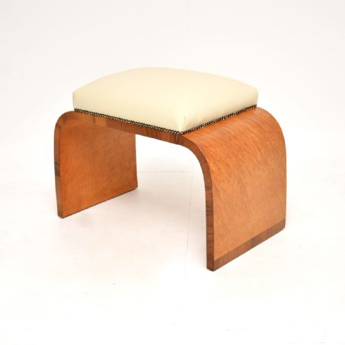 ART DECO BIRDS EYE MAPLE AND LEATHER STOOL - ADDITIONAL PHOTO 2