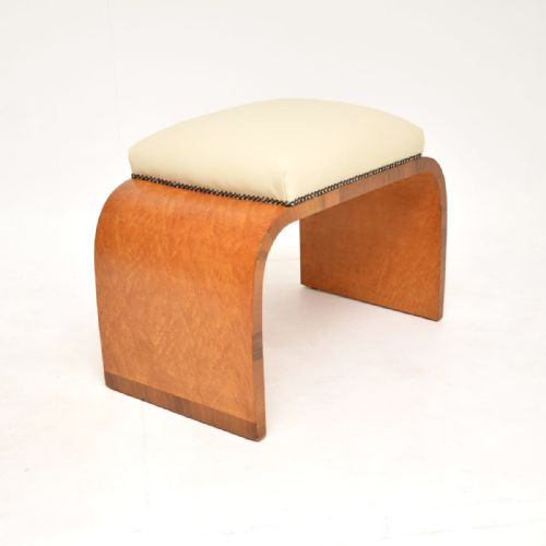 ART DECO BIRDS EYE MAPLE AND LEATHER STOOL - ADDITIONAL PHOTO 4