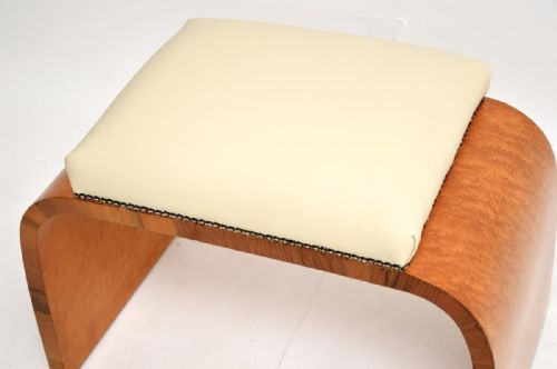 ART DECO BIRDS EYE MAPLE AND LEATHER STOOL - ADDITIONAL PHOTO 5