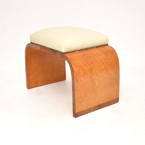 ART DECO BIRDS EYE MAPLE AND LEATHER STOOL - ADDITIONAL PHOTO 8