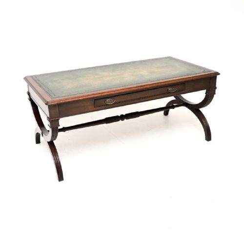 Antique Regency Style Leather Top Mahogany Coffee Table
