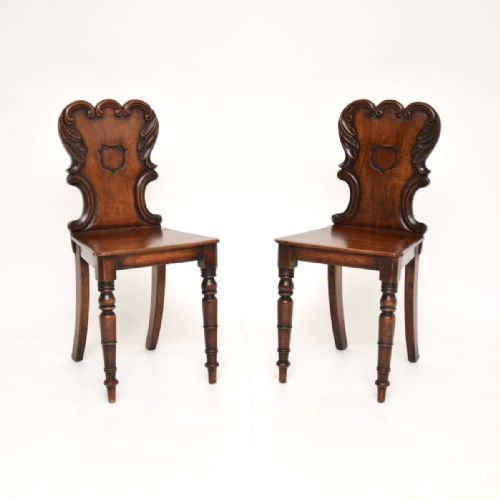 PAIR OF ANTIQUE WILLIAM IV MAHOGANY HALL CHAIRS