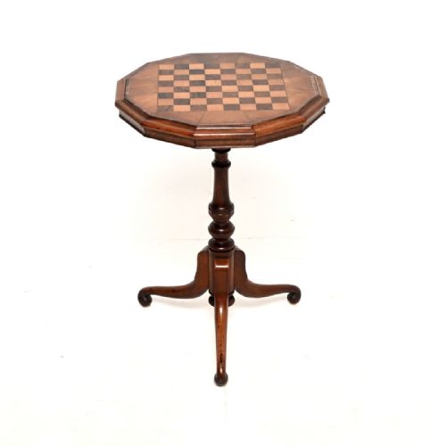 ANTIQUE VICTORIAN INLAID WALNUT CHESS TABLE