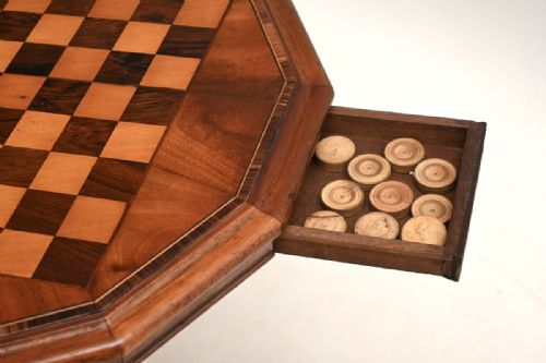 ANTIQUE VICTORIAN INLAID WALNUT CHESS TABLE - ADDITIONAL PHOTO 1