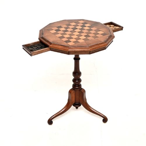 ANTIQUE VICTORIAN INLAID WALNUT CHESS TABLE - ADDITIONAL PHOTO 3