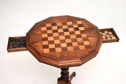 ANTIQUE VICTORIAN INLAID WALNUT CHESS TABLE - ADDITIONAL PHOTO 4