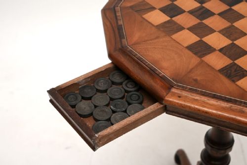 ANTIQUE VICTORIAN INLAID WALNUT CHESS TABLE - ADDITIONAL PHOTO 6