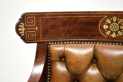 PAIR OF ANTIQUE REGENCY PERIOD BRASS INLAID MAHOGANY AND LEATHER ARMCHAIRS - ADDITIONAL PHOTO 6