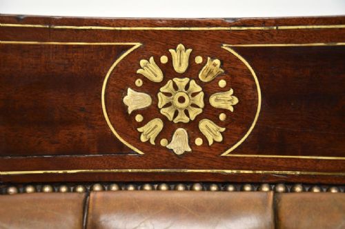 PAIR OF ANTIQUE REGENCY PERIOD BRASS INLAID MAHOGANY AND LEATHER ARMCHAIRS - ADDITIONAL PHOTO 7